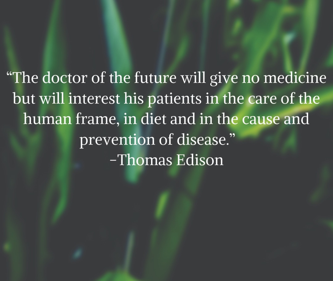 Thomas Edison quote-The doctor of the future will give no medicine, but interest patients in diet 