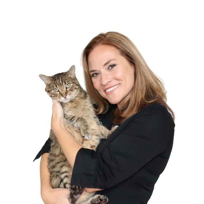 Dr. Katie Woodley veterinarian with cat